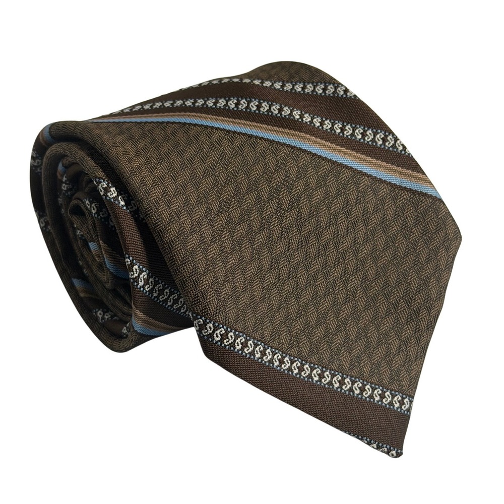 VTG Unbranded Necktie Brown Paisley Stripe Textured Retro Formal Mens OS Mens